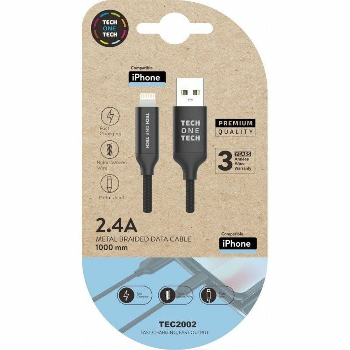 Kabel Lightning Tech One Tech TEC2002 1 m Czarny